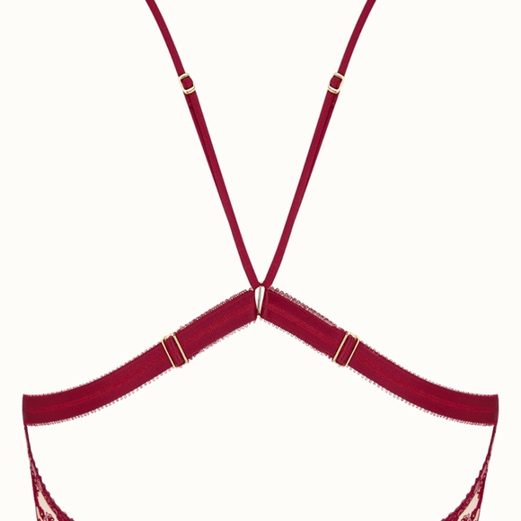 Tisja Damen 'Gaia' 4 piece set, bralette, brief, collar & garters, Red, S / M - Picture 5 of 16